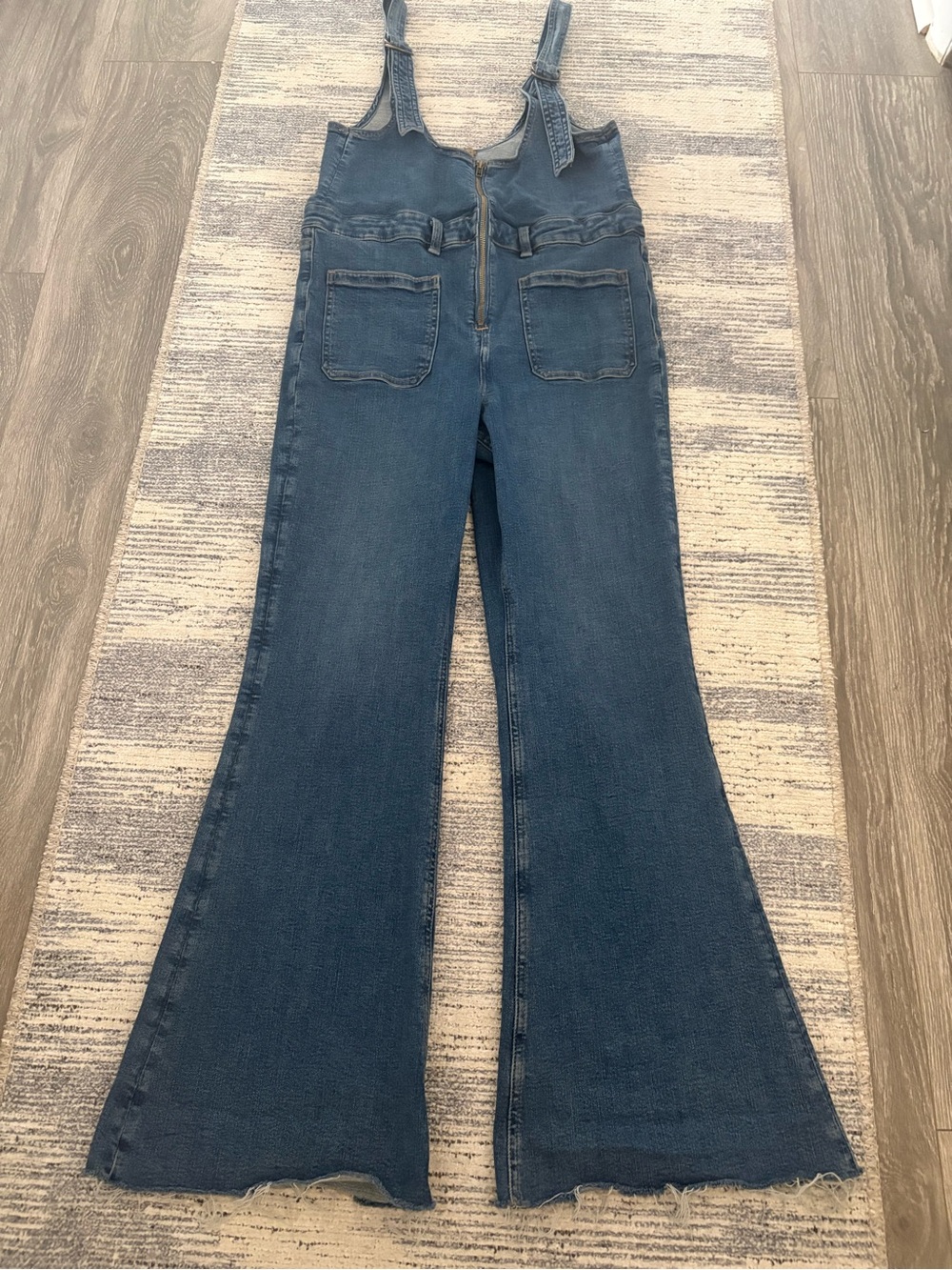 American Eagle Outfitters Dark Blue Denim Flare Overalls